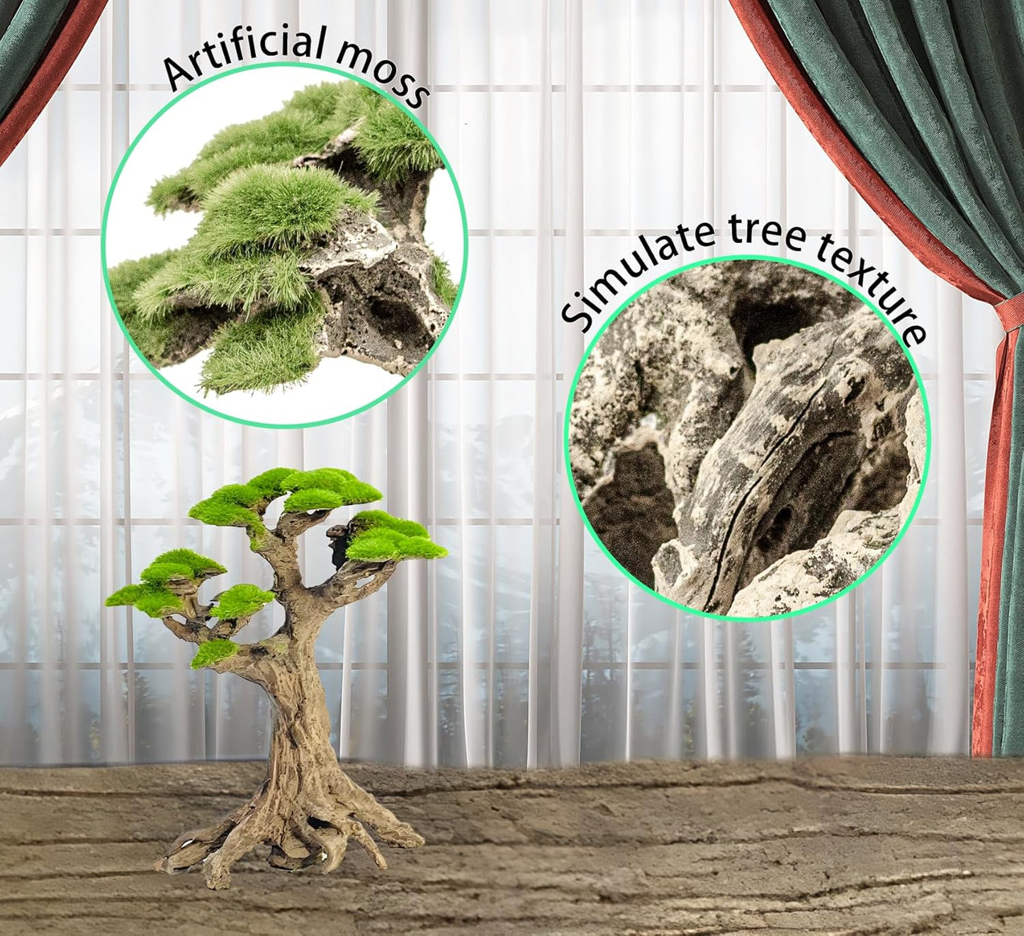 Novelsite Fish Tank Decor- Small Bonsai Trees with Faux Moss- Aquarium Decoration Aqua scaping- Made of Sandstone, Goldfish Betta Fish Tank Decorations