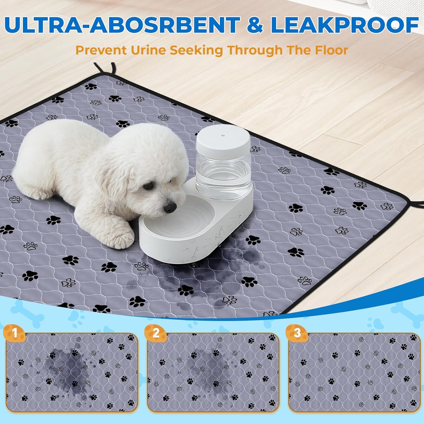 Fostanfly Washable Pee Pads for Dogs, 72"x72"-1 Pack Extra Large Reusable Potty Pads for Floor, Non-Slip Waterproof Pet Playpen Mat for Puppy/Senior Dog Whelping Incontinence