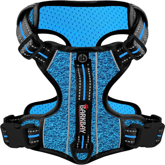 BARKBAY Dog Harness No Pull with ID Tag Pocket - Heavy Duty, Reflective, Easy Control for Large Dogs(Blue/Black,L)