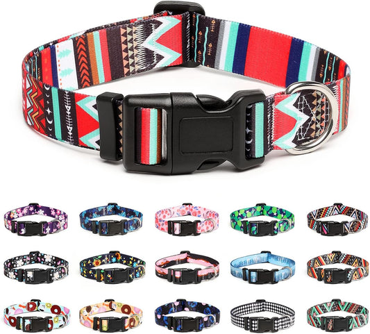 Mercano Adjustable Dog Collar - Special Design Patterns, Soft Nylon Comfortable Sturdy Pet Collar for Small Medium Large Dogs (XS, Tribal Red)