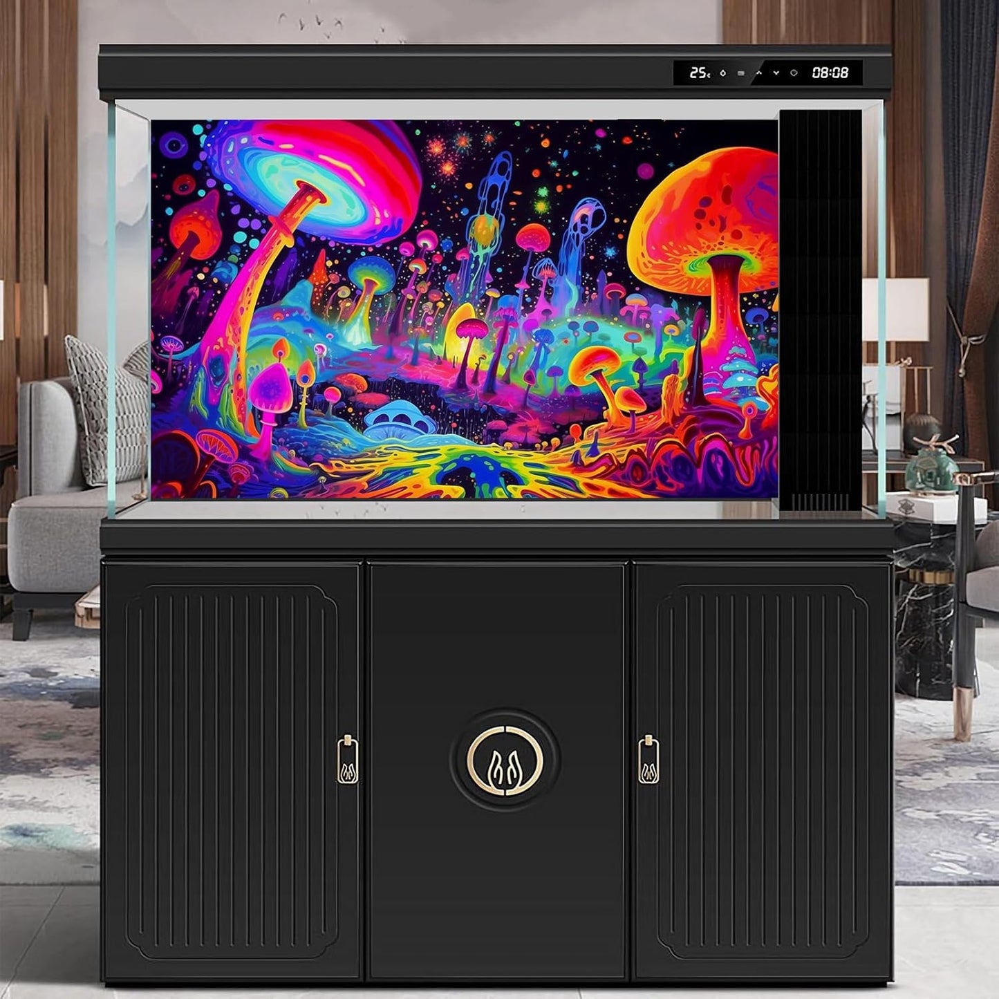 Fantasy Mushrooms Aquarium Background Abstract Mysterious Mushroom Landscape Terrarium Background Amazing Rainbow Mushrooms Theme Fish Tank Backdrop Poster Wallpaper Decorations Vinyl 36x18in