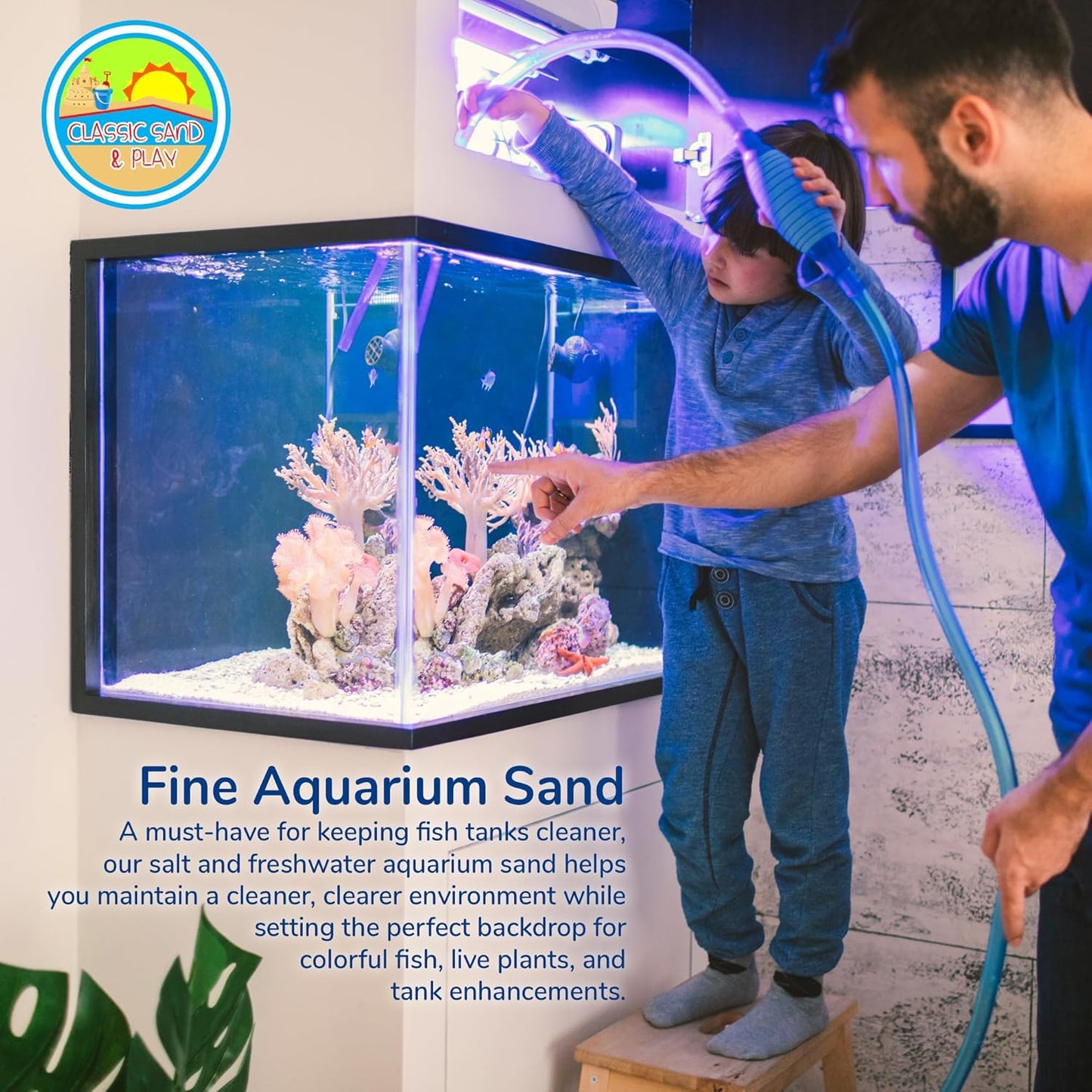 CLASSIC SAND & PLAY Natural Aquarium Sand for Freshwater and Saltwater Tanks, 40 lb. Bag, Improves Filter Life and Filtration Process, Pre-Washed Fine Sand, Green