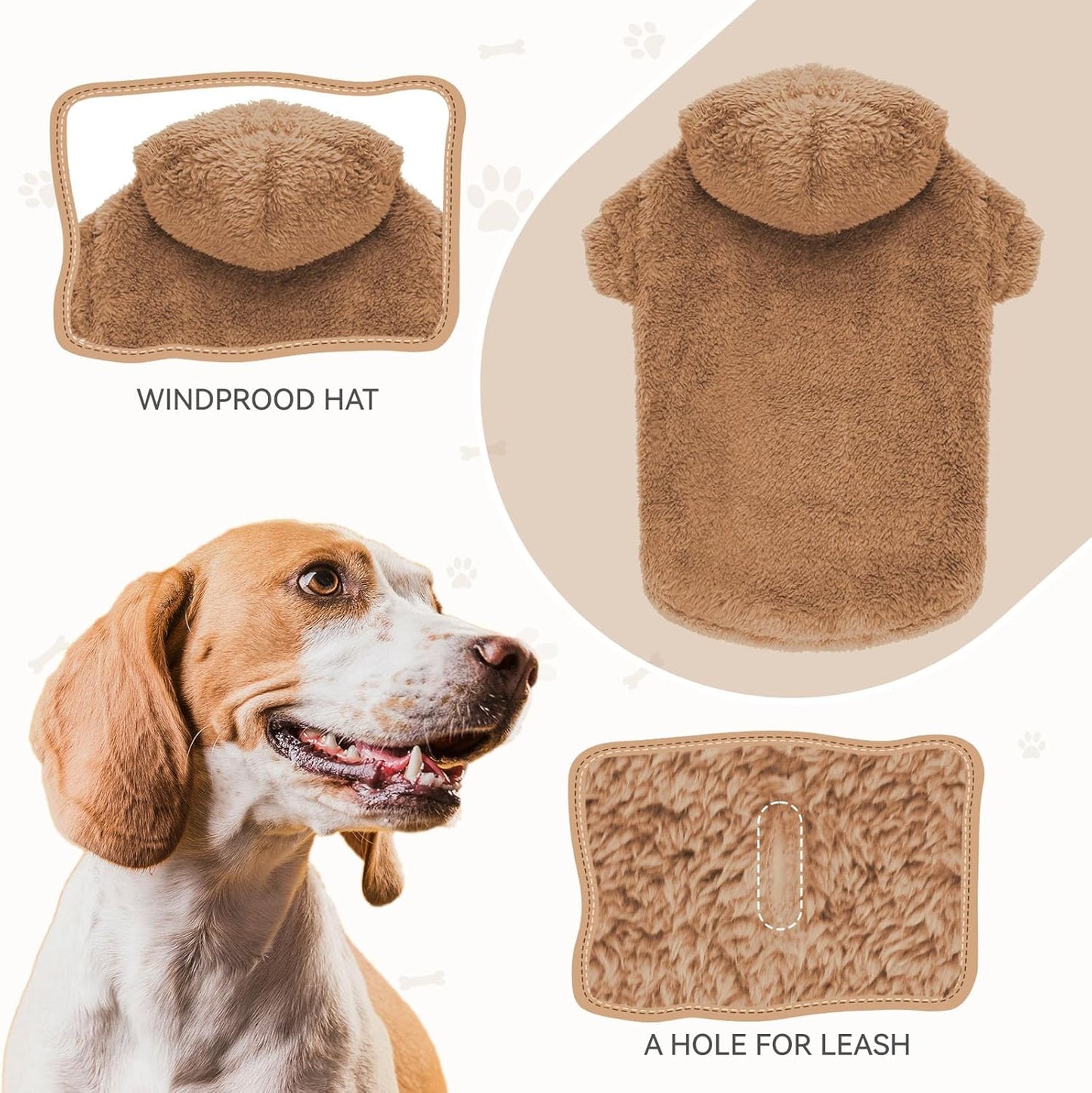 Fuzzy Dog Sweaters for Medium Dogs Dog Hoodie Soft Double-Sided Plush Fleece Pet Sweater Pet Clothes Coats Hoodie Sherpa Hooded Sweatshirt(Coffee-M)