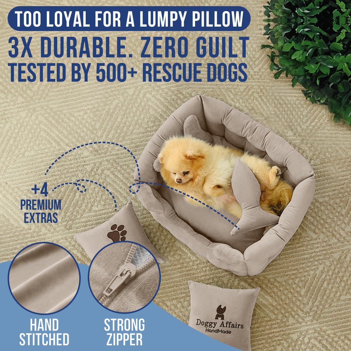 Luxury Dog Bed Chesterfield – Handcrafted Velvet Throne for Dogs | Joint Support, Calming & Temp-Regulating Comfort | Durable 5+ Years, Anti-Claw, Washable 100+ Times –Ivory, Size: XS