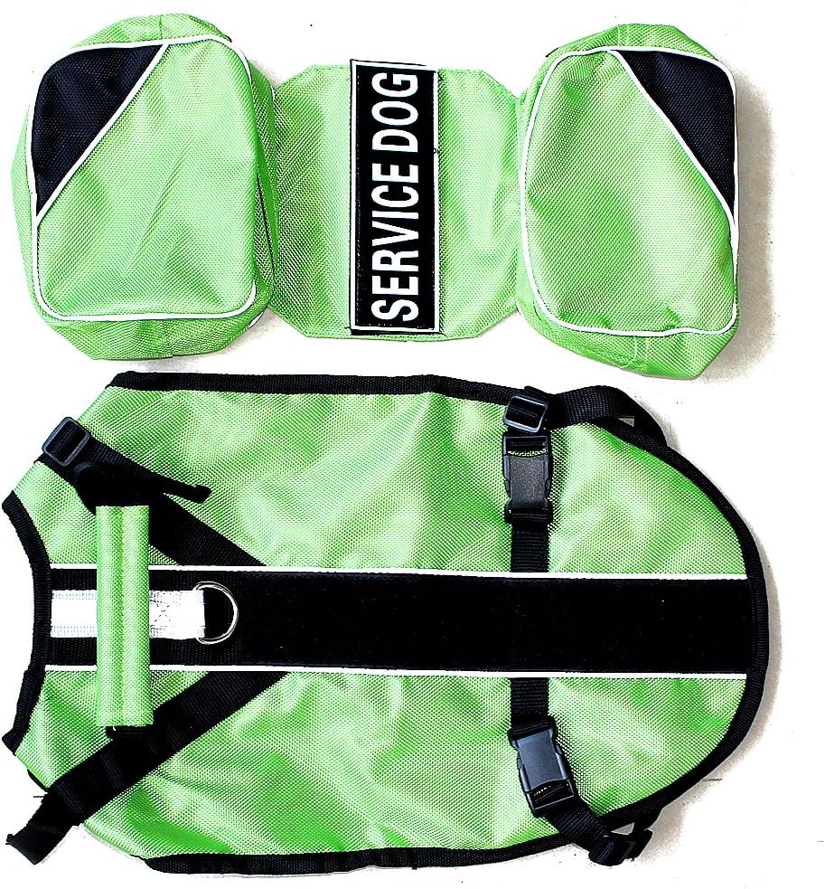 Serijoars Dog Vest Harnesses with Saddlebag Backpack for Camping & Travel - Reflective Hound Hiking Backpack Saddle Bag - Lightweight Vest Harness for Medium & Large Dogs (Green, L)