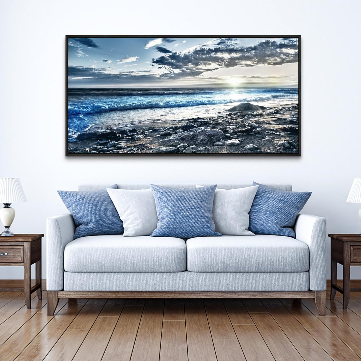 Wapluam Wall Decorations For Living Room Large Canvas Prints Wall Art For Bedroom Office Wall Decor Scenery Wall Painting Blue Sea Pictures Artwork For Fashion Black Framed Beach Posters Home Decor