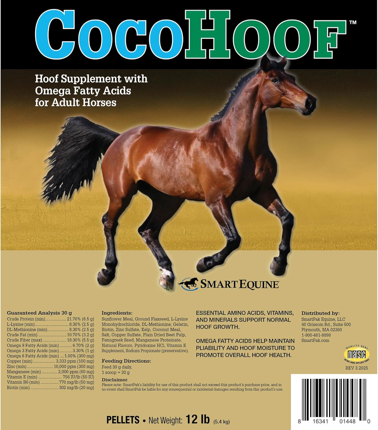 Uckele by SmartEquine CocoHoof | Hoof Supplements for Horses | Biotin for Horses Hooves | Horse Vitamins and Minerals Supplement | Provides Amino Acids, Fatty Acids and Vitamins | 12 LB