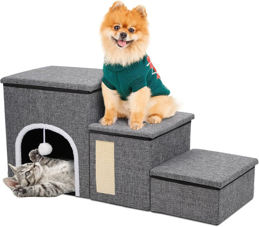 Upgrade XL Dog Stairs for Bed and Couch, 35.5"L x 13.8"D x 17"H, Foldable Dog Steps with Wider Stairs, Large Condo, Storage Space, Pet Stairs Steps for Cats, Small/Older Large Dogs, Hold Up to 180lbs