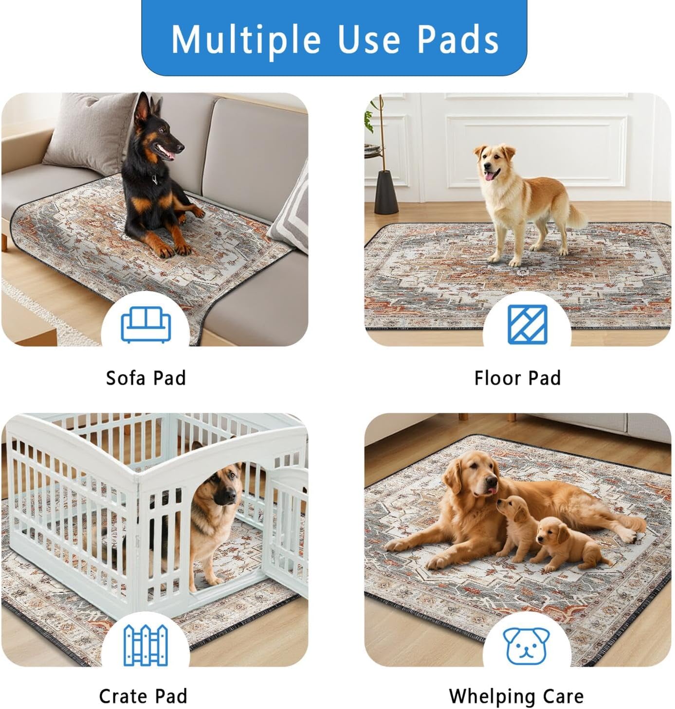 Washable Pee Pads for Dogs 2 Pack, Absorbent Reusable Puppy Pads Waterproof, Leakproof & Non-Slip Whelping Pad, Potty Training Pads for Dogs Playpen Mat 48x48