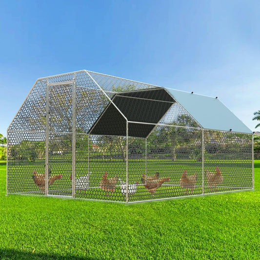 4ever2buy Chicken Runs for Yard with Cover, Large Metal Chicken Run Walk in Metal, Outside Dog Kennel with Roof, Flat Roofed Outdoor Kennel for Cats(9.2’Lx12.47’Wx6.4’H)