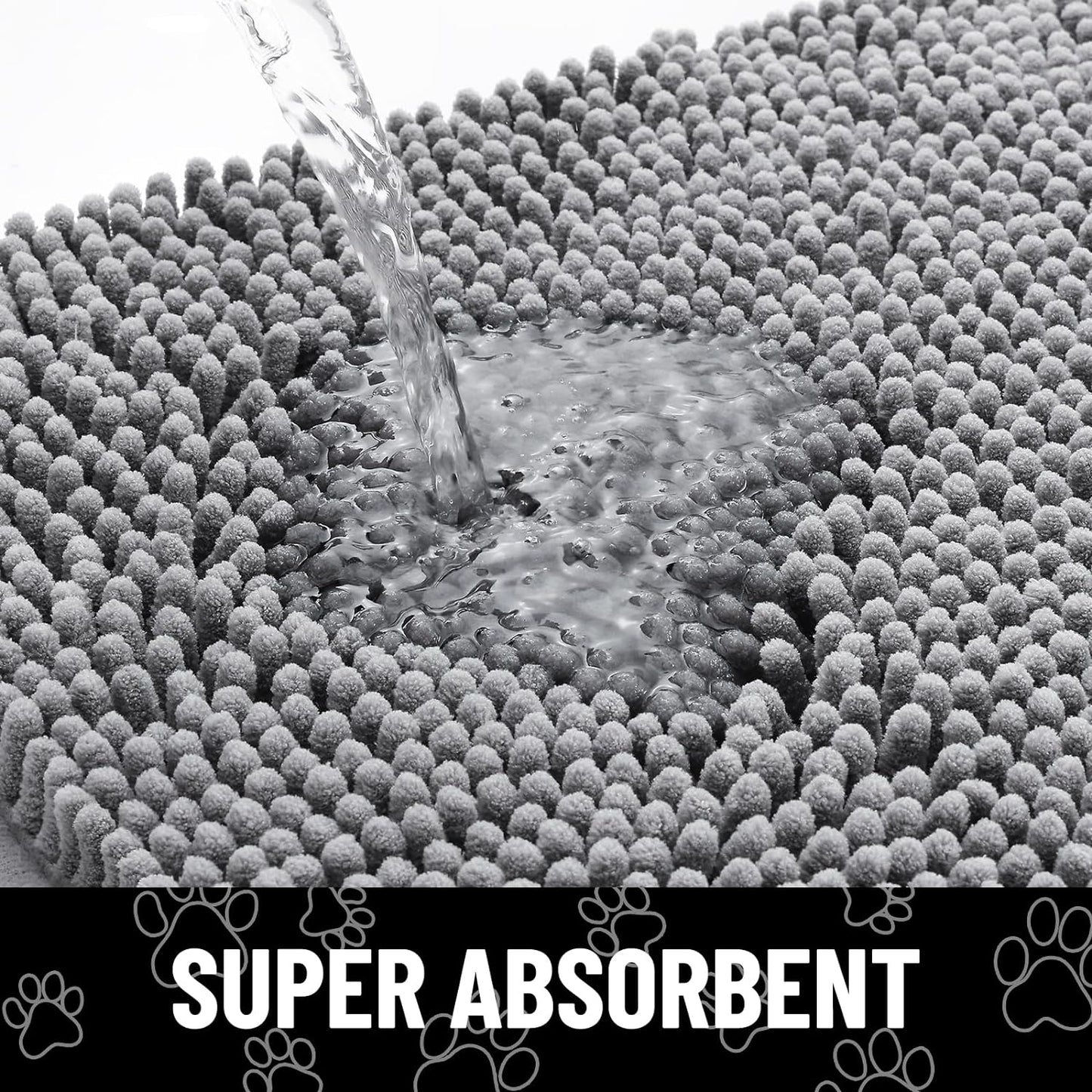 Smiry Dog Door Mat for Muddy Paws, Absorbent Dirt Trapper Non Slip Quick Dry Washable Chenille Mat for Mud Dogs, Entry Rug for Indoor and Outdoor (47x24 Inches, Grey)