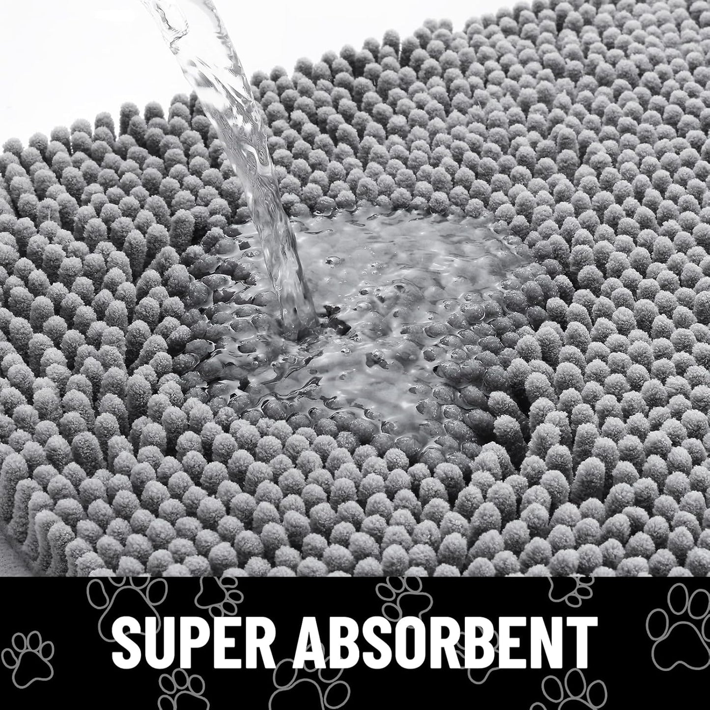 Smiry Dog Door Mat for Muddy Paws, Absorbent Dirt Trapper Non Slip Quick Dry Washable Chenille Mat for Mud Dogs, Entry Rug for Indoor and Outdoor (32x44 Inches, Grey)