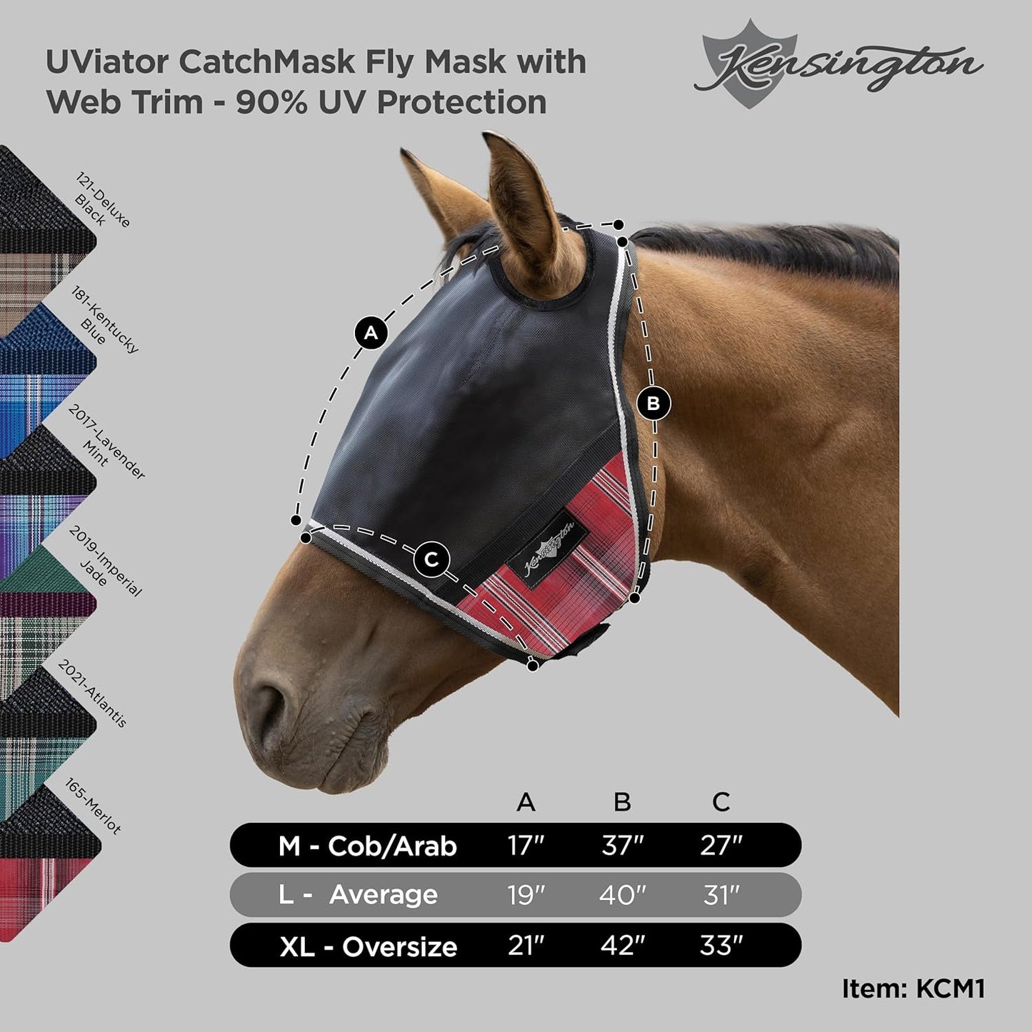 Kensington UViator CatchMask Horse Fly Mask with Web Trim UV Eye Protection Mask for Horse - Medium, Imperial Jade