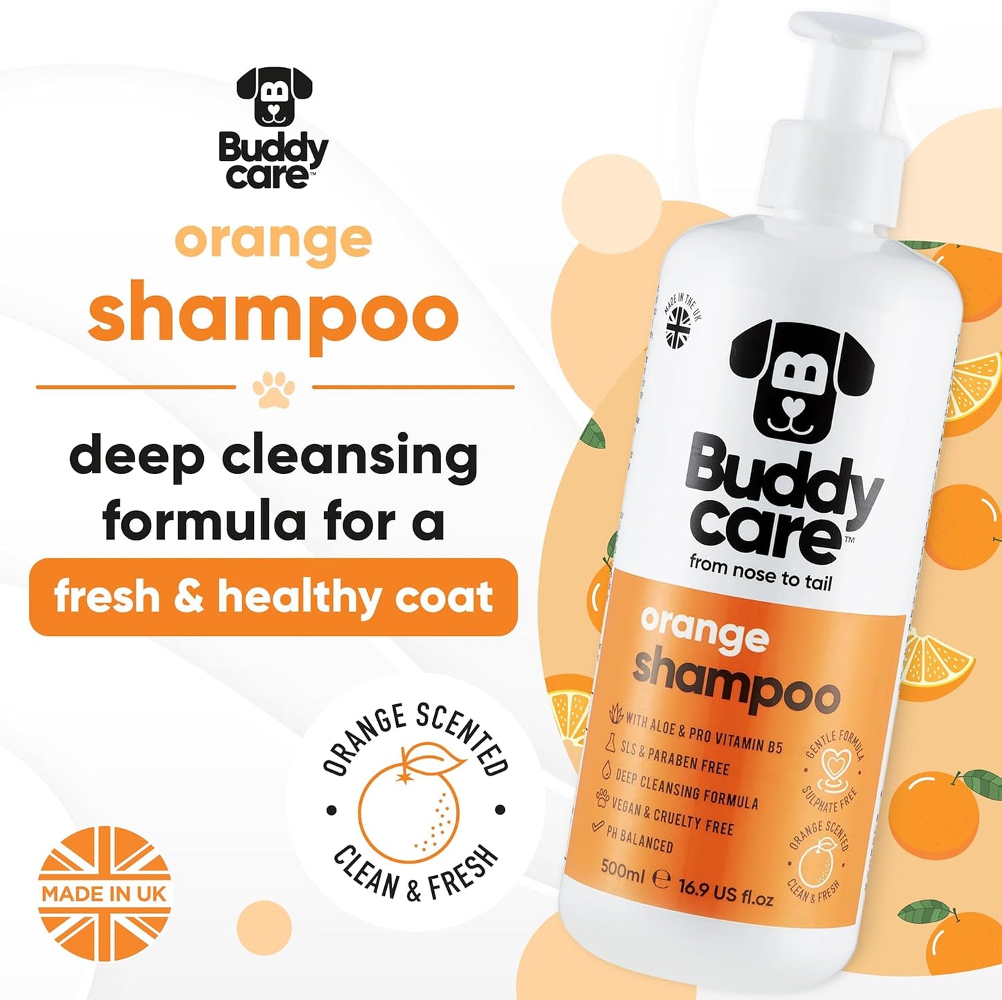 Orange Dog Shampoo by Buddycare | with Aloe Vera and Pro Vitamin B5 (50.72oz)