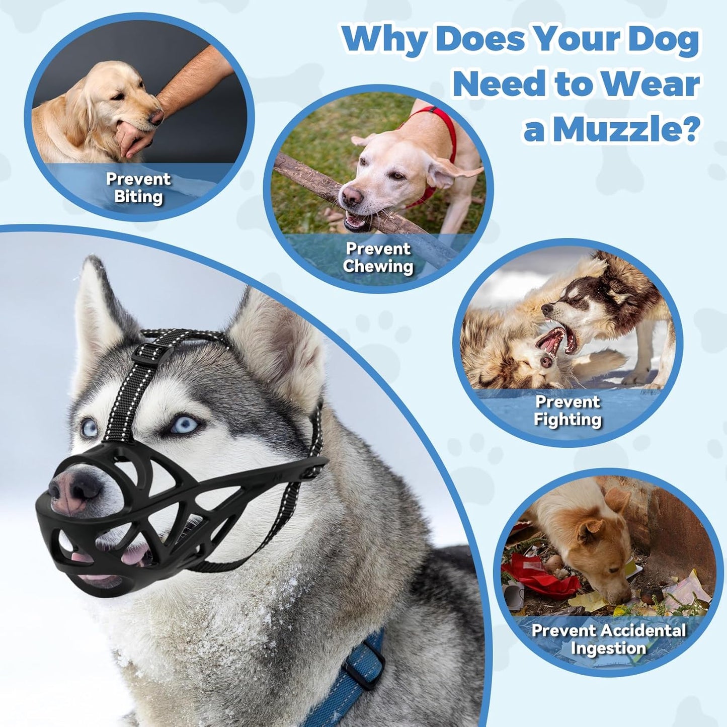 Dog Muzzle for Large Dogs, Breathable Basket Muzzles for Small, Medium and X-Large Aggressive Dog, Allows Panting Drinking, Suitable for Grooming Trimming Training (Black, S)