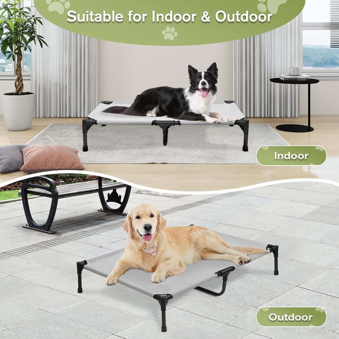 XL Elevated Dog Bed, Extra Large Cooling Raised Dogs Cot, Outdoor Lifted Ped Cots, Stable Pet Hammock with Non-Slip Feet, Off Ground, Washable Teslin Mesh, Grey