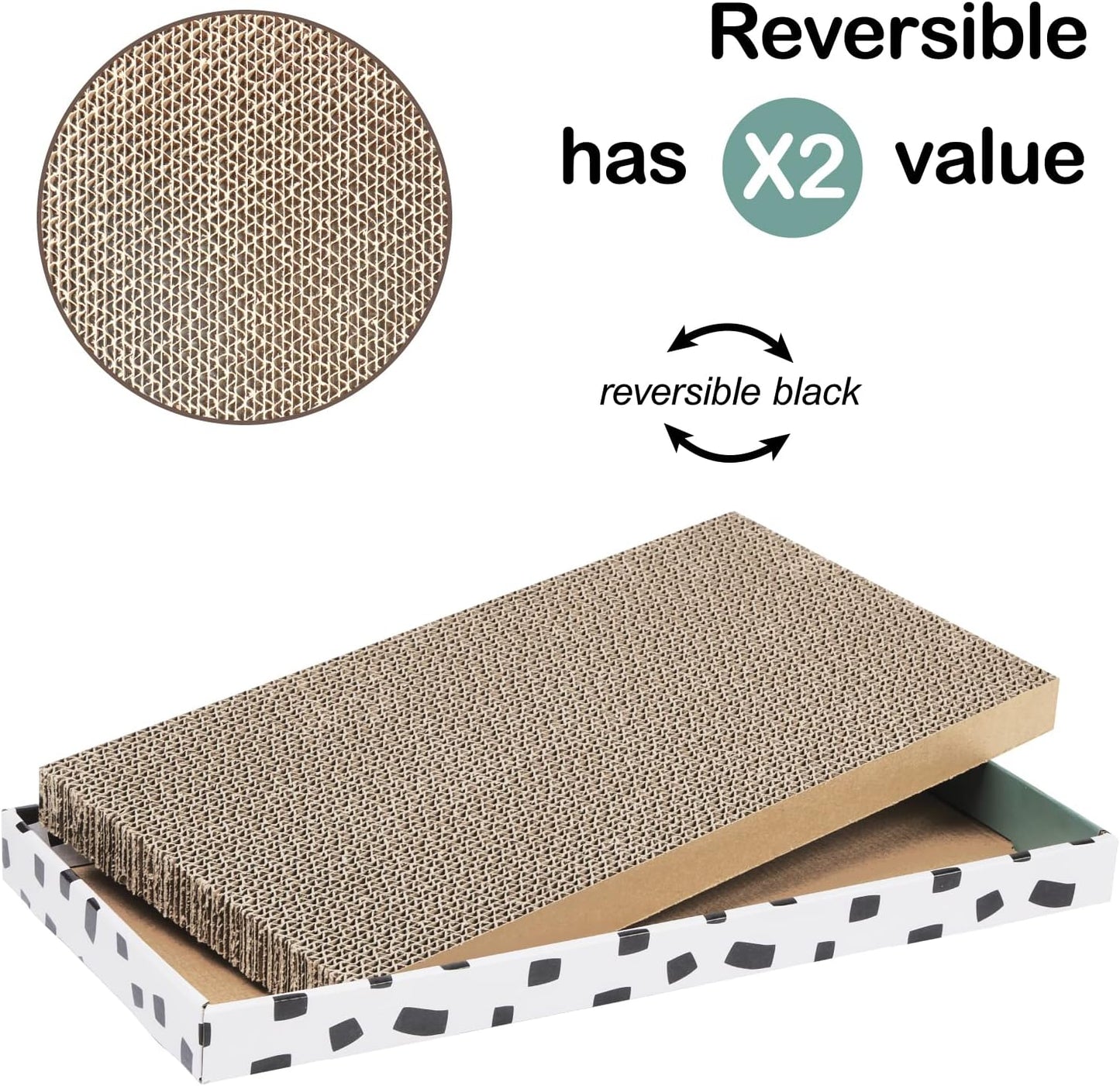 PAWSFANS Cat Scratcher Cardboard Scratch Pad with Box Durable Corrugate Scratching Board Kitty Sofa Lounge Bed Reversible Catnip Included for Indoor Cats,Large (Box, 5pcs)