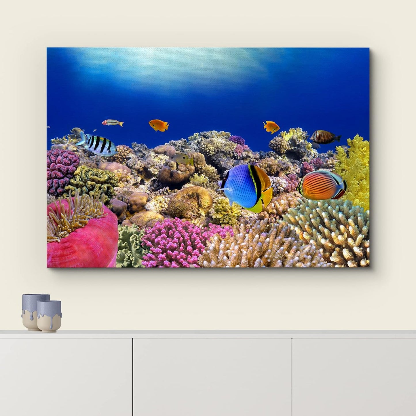 wall26 Canvas Print Wall Art Vibrant Coral Reef Anemone Fish Ecosystem Nature Animals Photography Realism Rustic Scenic Landscape Wilderness Earth Colorful for Living Room, Bedroom, Office - 12"x18"