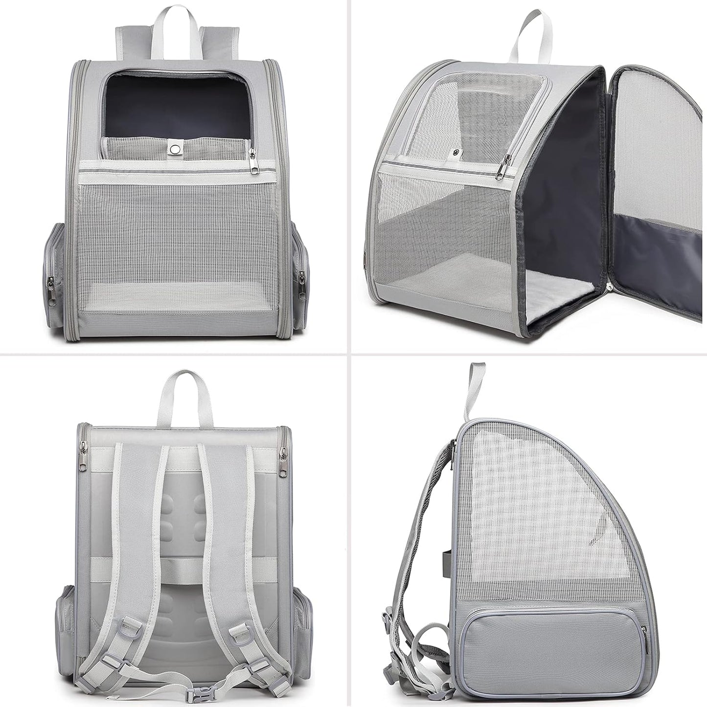 Texsens Pet Backpack Carrier for Small Cats Dogs | Ventilated Design, Safety Straps, Buckle Support, Collapsible | Designed for Travel, Hiking & Outdoor Use (Light Gray)