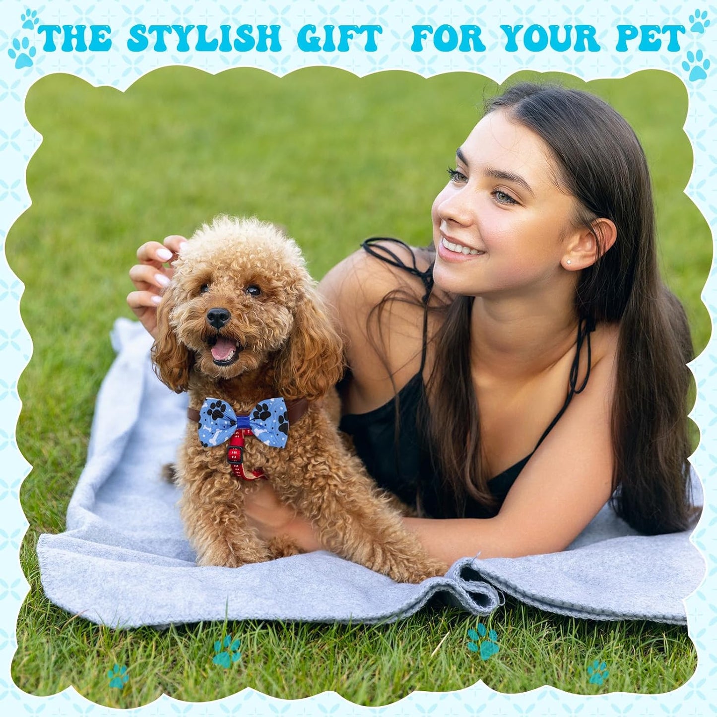 Reginary 50 Pieces Dog Bow Ties Pet Collar Bow Puppy Collar Attachment with Rubber Bands for Small Medium Cat Pet Grooming Charms Accessories Wedding Birthday Occasion(Dog Paw Style)