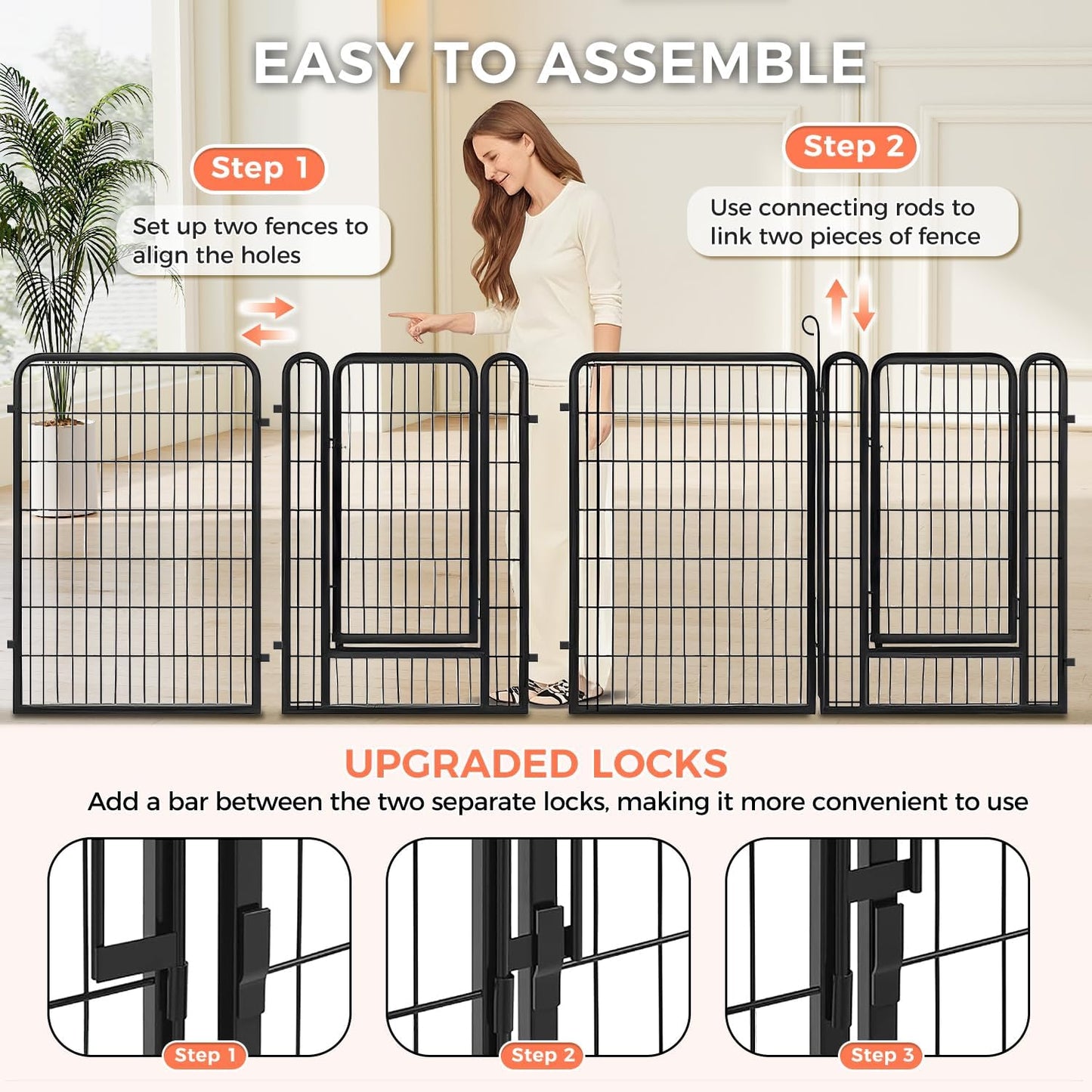 32 Inch Dog Playpen - 8 Panels Metal Pet Exercise Pen for Small-Medium Dogs, Indoor/Outdoor Dog Fence for Yard, Garden, Camping & RV Travel