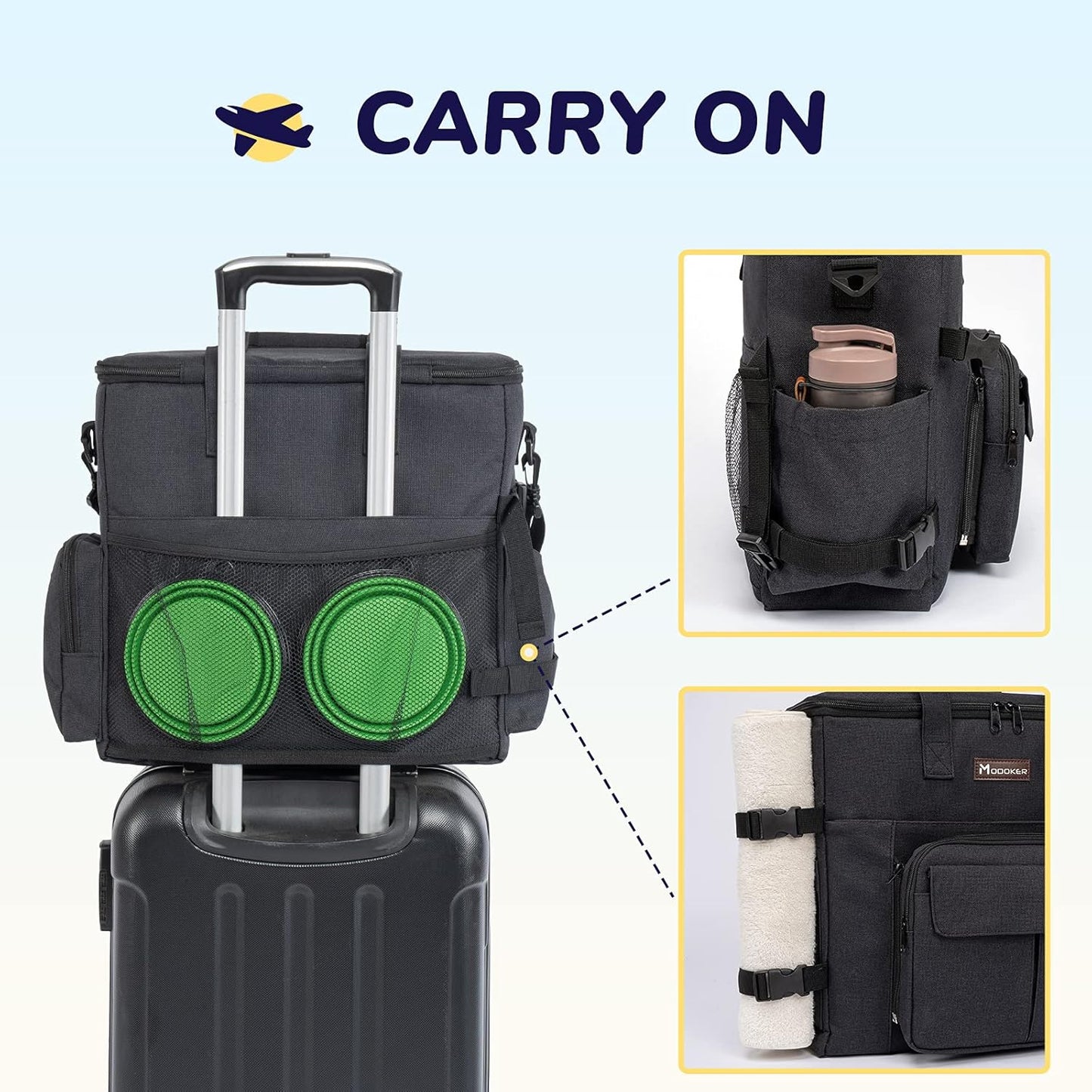 Modoker Dog Travel Bag with 2 Collapsible Dog Bowls, 1 Dog Backpack, Airline Approved Pet Travel BagOrganizer for Supplies & Accessories, 2 Travel Dog Food Container, Black