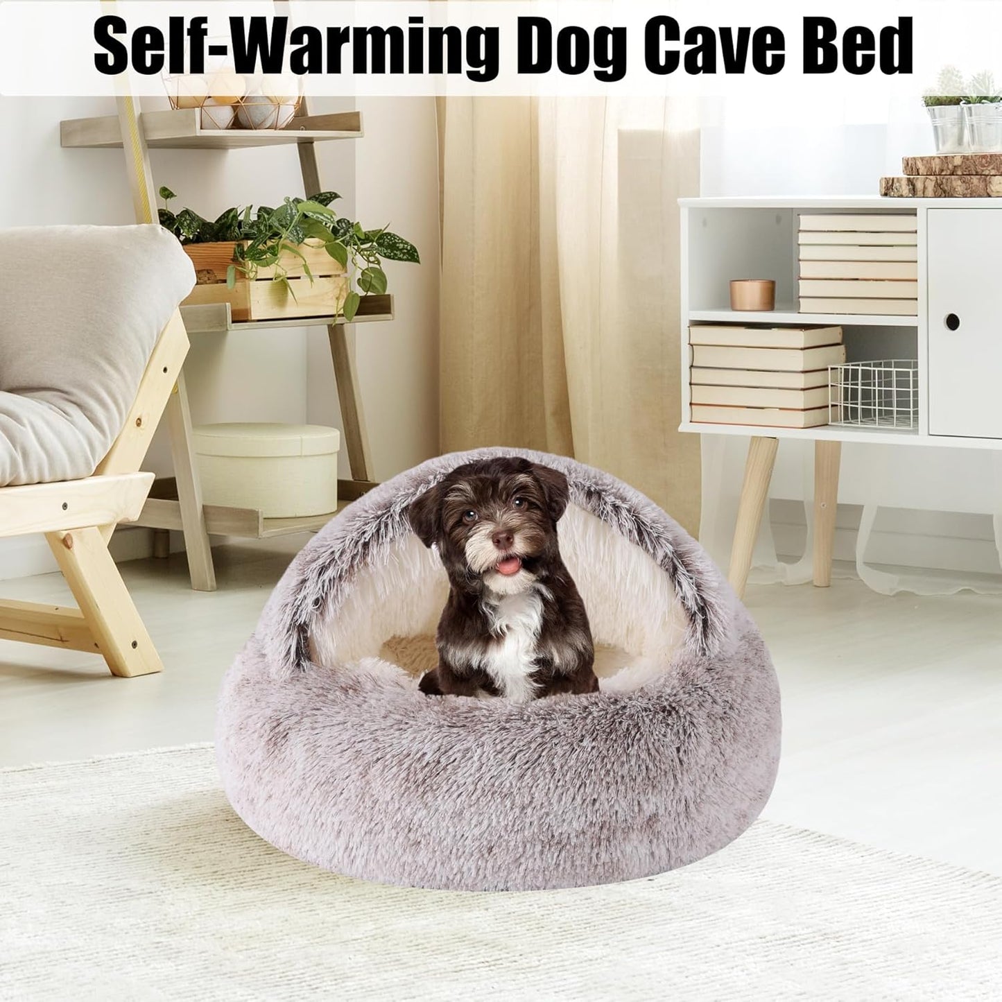 HYQ Small Dog Bed, Cat Beds for Indoor Cats Washable, Cozy Cat Cave Bed, Non-Slip Cat Beds, Calming Dog Bed with Hooded Cover, Dog Bed with Cover for Small Medium Pets (Coffee, 24×24 Inch)