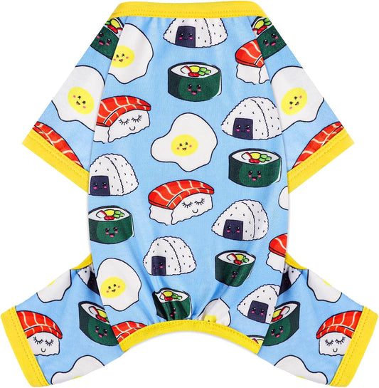 Dog Pajamas Small Sized Dogs Stretchable Summer Dog Clothes Pjs 4 Legs Girl Boy Cute Soft Puppy Outfits Doggie Cat Jammies Jumpsuit Sleeper for Pet (Bread, Large)