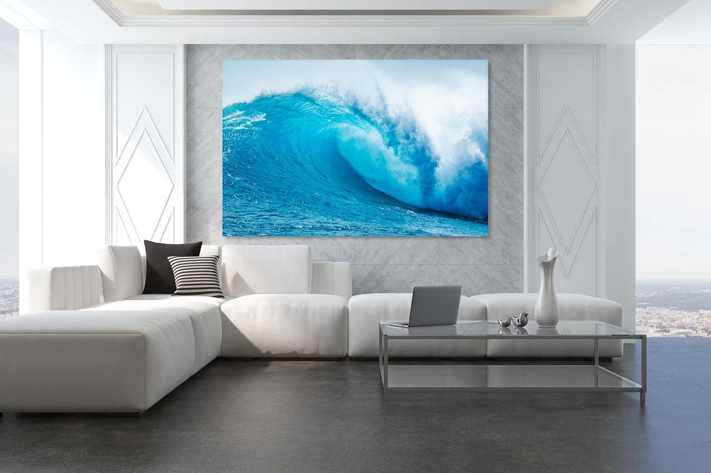 Nature Wall Art Prints - Ocean Forest Mountain Lake Canvas Landscapes - Small to Extra Large Living Room Bedroom Kitchen Bathroom Décor (Blue Ocean Wave, 28L" x 41W")
