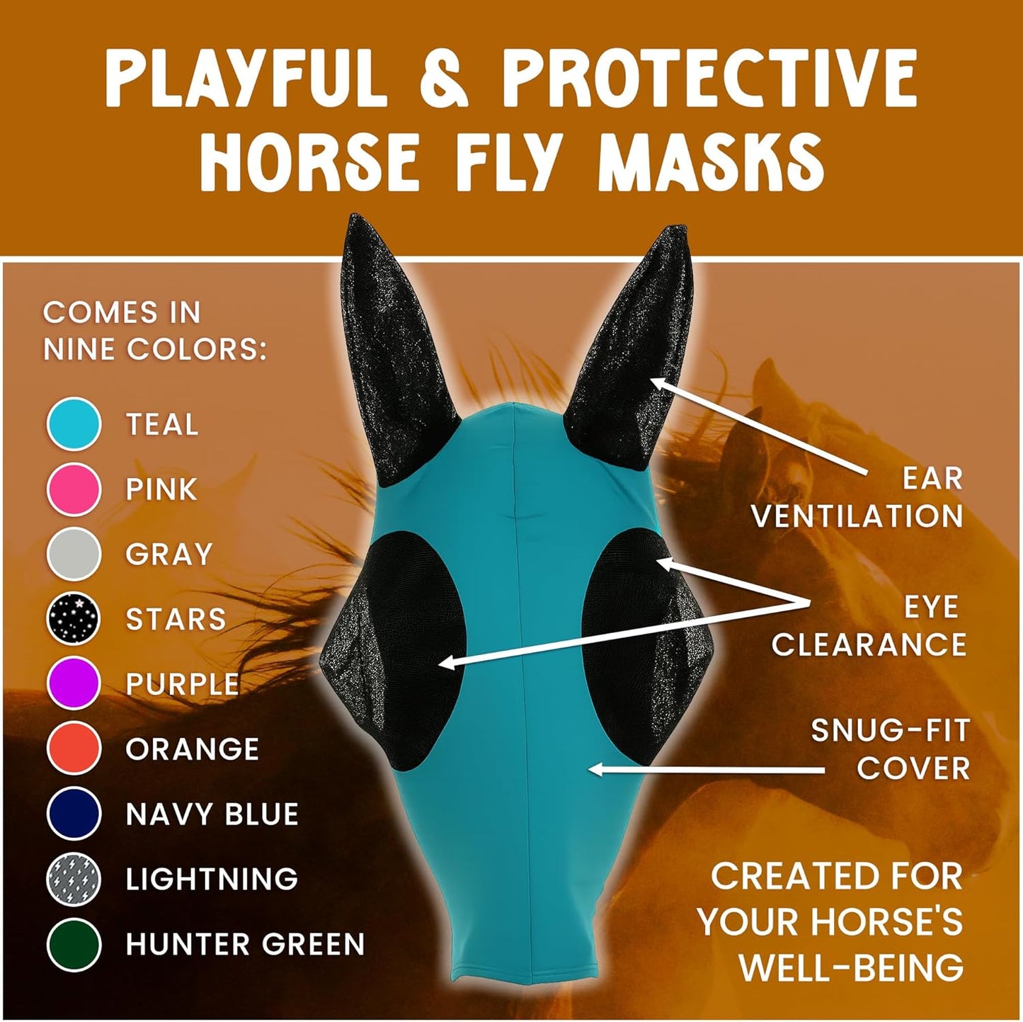 Horse Fly Mask - Arab Equine Fly Mask with Full Coverage for Eye & Ear - Stretchable UV & Sun Protection Flymask for Horses, Ponies & Mini Horses - Horse Face Cover for Pasture & Trail - Gray