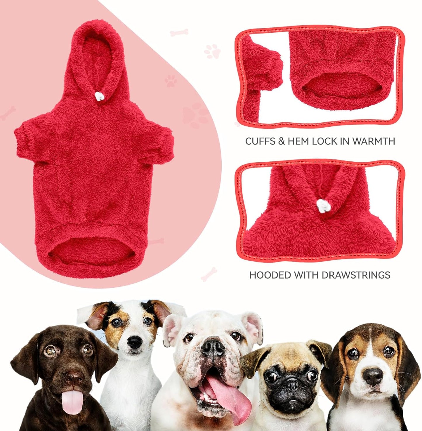 Fuzzy Dog Sweaters for Large Dogs Dog Hoodie Soft Double-Sided Plush Fleece Pet Sweater Clothes Coats Pet Hoodie Sherpa Hooded Sweatshirt(Red-XL)