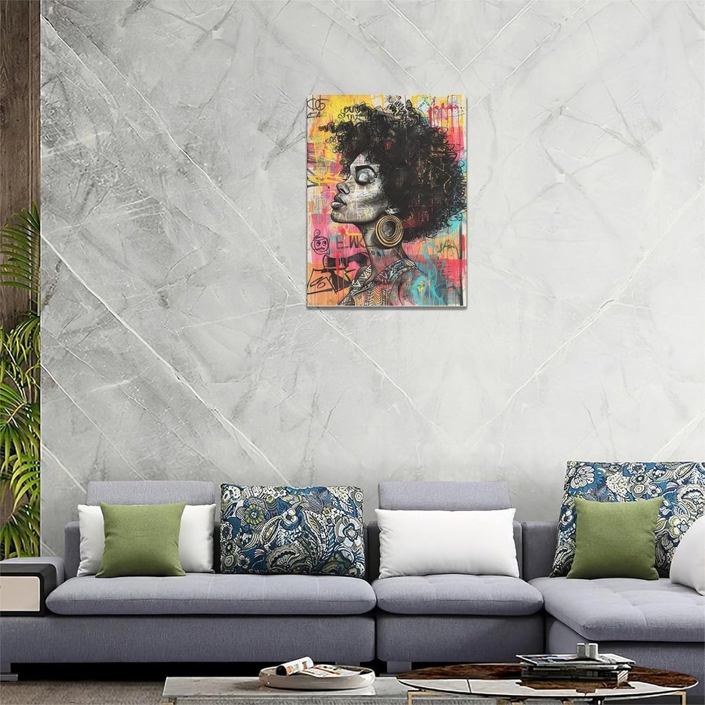 Quorin African American Wall Art Banksy Graffiti Black Woman Pictures Black Girl Wall Decor Canvas Print Painting Artwork for Bathroom Living Room Bedroom 12"x16"