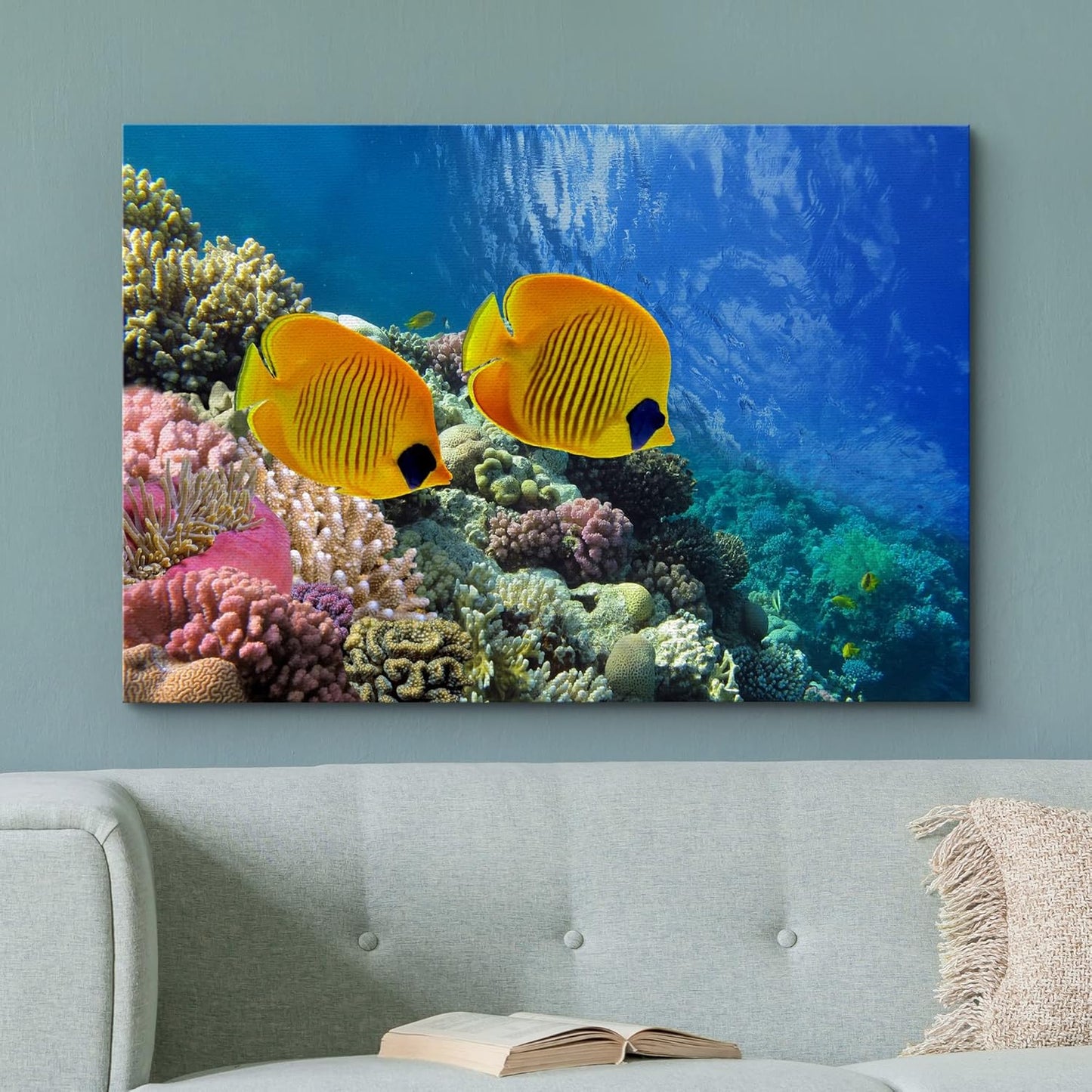 wall26 Canvas Print Wall Art Tropical Yellow Fish with Vibrant Coral Reef Nature Ocean Photography Realism Nautical Scenic Relax/Calm Multicolor Ultra for Living Room, Bedroom, Office - 24"x36"