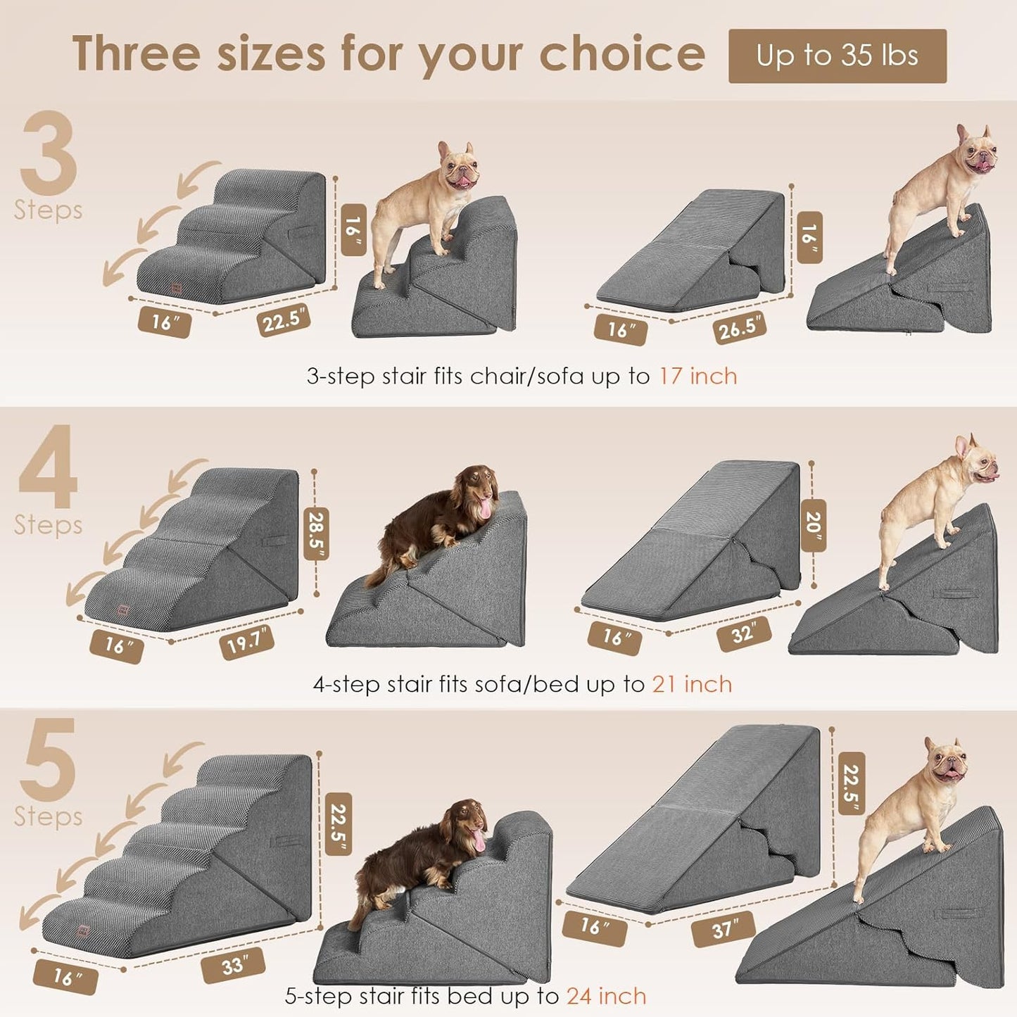 EHEYCIGA Curved Foldable Dog Stairs Ramp for High Beds 19.7" H, 4-Step Dog Steps for Small Dogs and Cats, Pet Stairs for High Bed Climbing, Non-Slip Balanced Pet Step Indoor, Grey