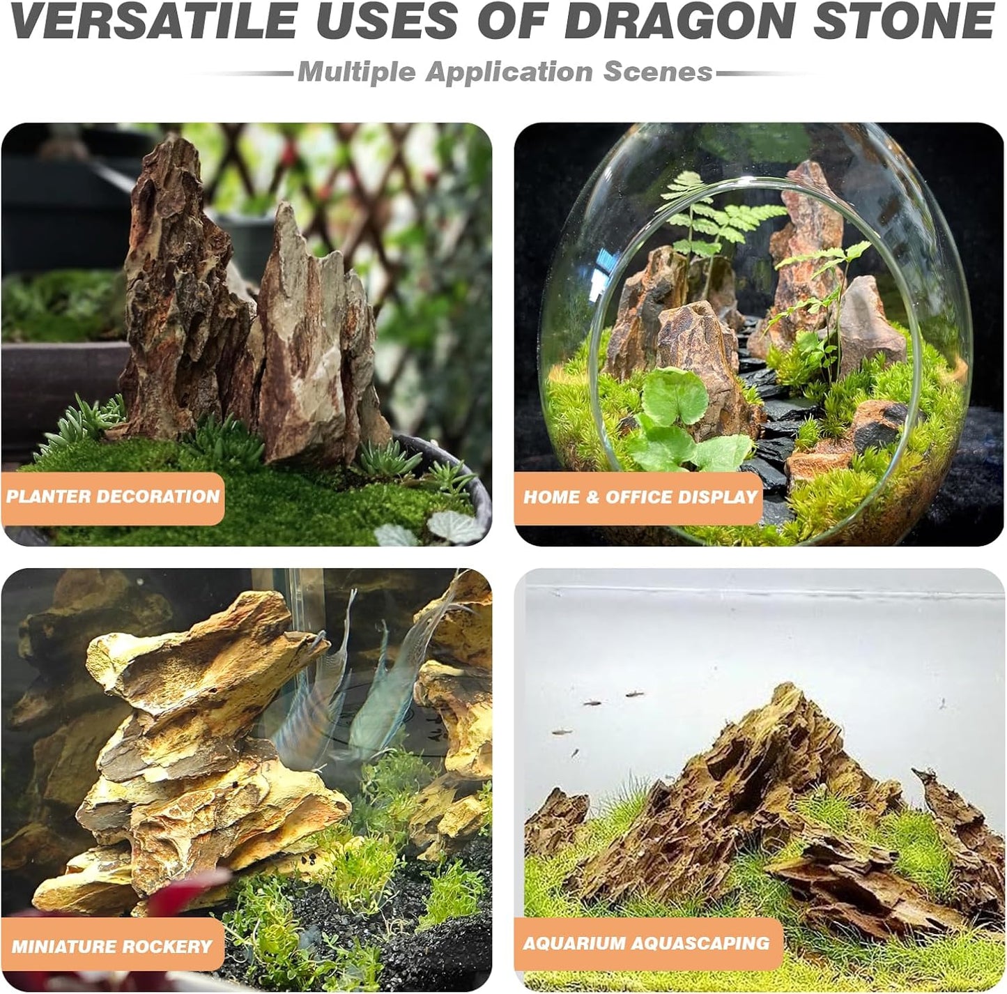 Natural Aquarium Rocks 5LB Dragon Stone Rock Decoration Aquascaping Stone for Aquariums Landscaping Model Fish Tanks Terrariums Vivariums-2-4 inches