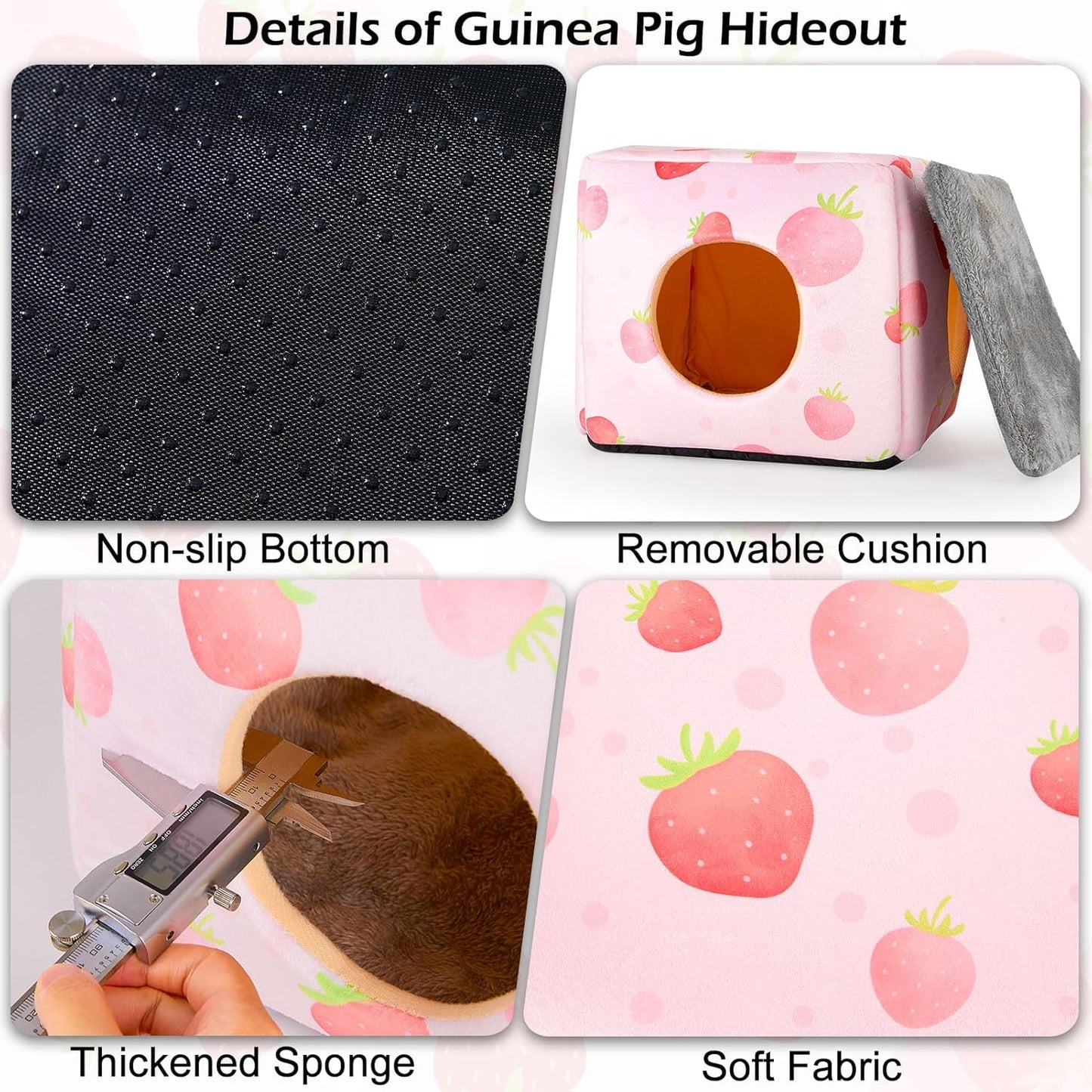 Bienbee Guinea Pig Hideout, Washable Guinea Pigs House Cozy Guinea Pigs Bed for Small Pet Bunny/Rabbit/Hamster/Chinchilla Guinea Pig Accessories Strawberry