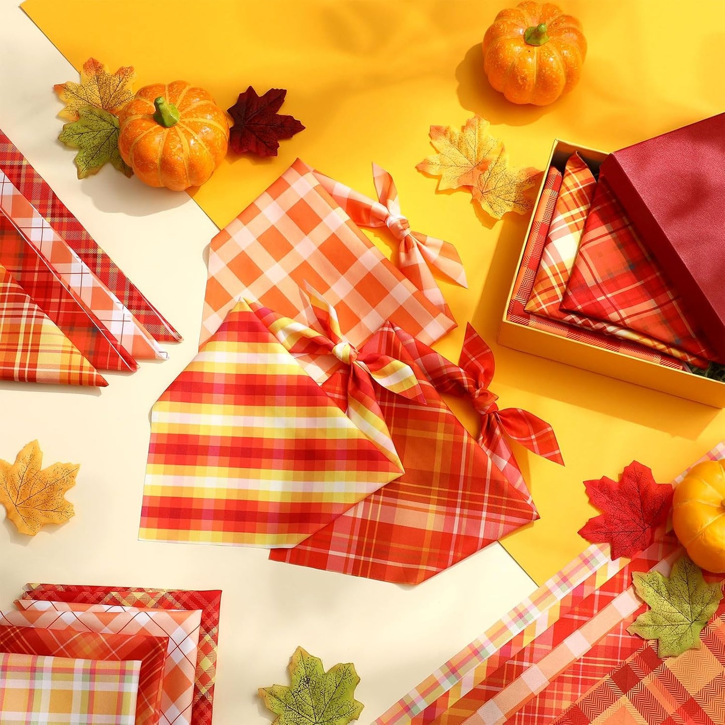 Weewooday 50 Pcs Fall Dog Bandanas Bulk Plaid Bandanas for Dogs Autumn Soft Doggie Bibs Adjustable Triangle Scarves for Small Medium Large Pet Costume(Plaid Pattern, 19.7 x 13.8 x 13.8 Inch)