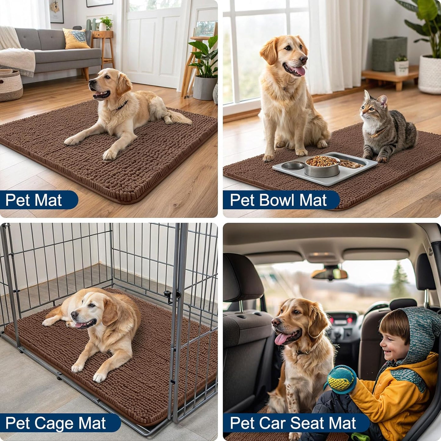 Smiry Dog Door Mat for Muddy Paws 24x16, Absorbs Moisture and Dirt Doormat, Non-Slip Washable Quick Dry Chenille Front Door Mat Indoor Entrance, Entryway Carpet for Inside Floor, Mocha