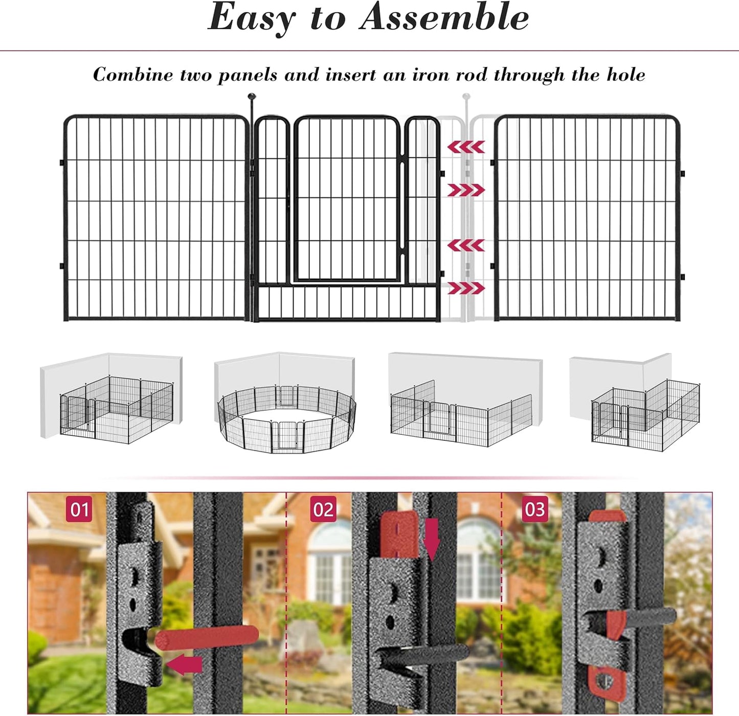 Dog Playpen 32 inch 32 Panels Indoor Outdoor Dog Pen for Medium/Small Dogs Heavy Duty Metal Dog Fence Outdoor for Yard, Puppy Playpen with Door Portable Pet Fence for RV Camping Yard