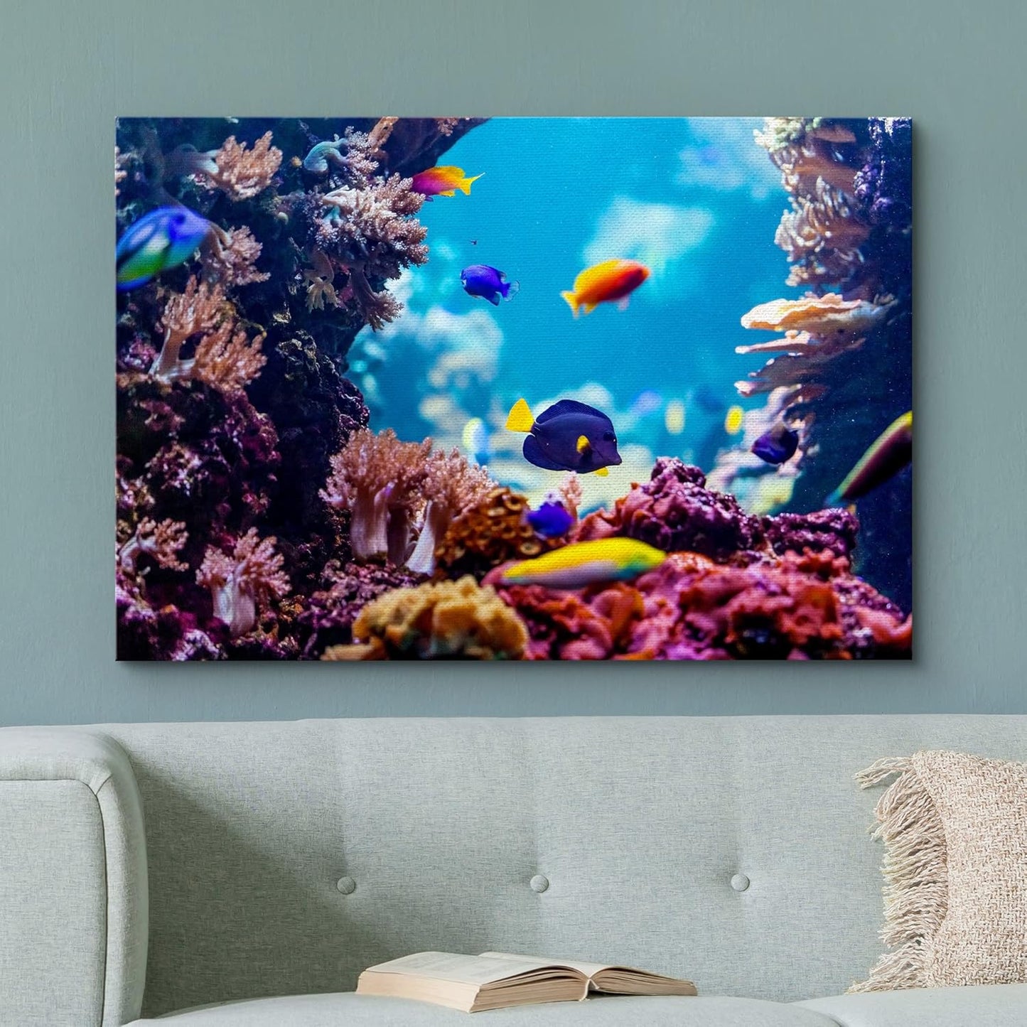 wall26 Canvas Print Wall Art Vibrant Blue Pink Coral Reef Blue Hippo Tang Nature Animals Photography Realism Rustic Scenic Landscape Wilderness Colorful for Living Room, Bedroom, Office - 24"x36"