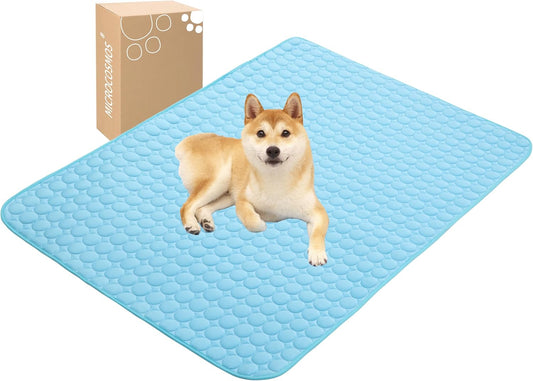 MICROCOSMOS Summer Cooling Mat & Sleeping Pad- Water Absorption Top, Materials Safe, Easy Carry, EZ Clean. Keep Cooling for Pets, Kids and Adults.(Blue, 59" x 40")