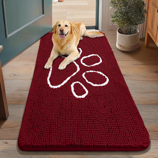Smiry Dog Door Mat for Muddy Paws, Absorbent Dirt Trapper Non Slip Quick Dry Washable Chenille Mat for Mud Dogs, Entry Rug for Indoor and Outdoor (48x30 Inches, Red)