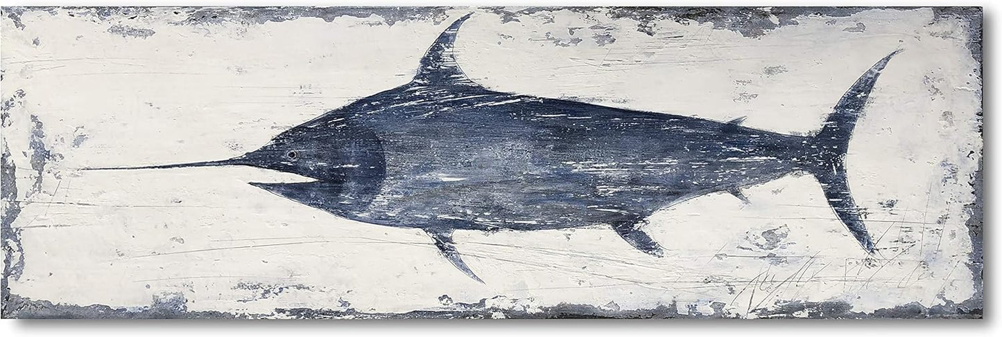 Yihui Arts Fish Canvas Art Wall Decor Blue Marlin Bursts Pictures for Living Room Contemporary Paintings Artwork House Decor