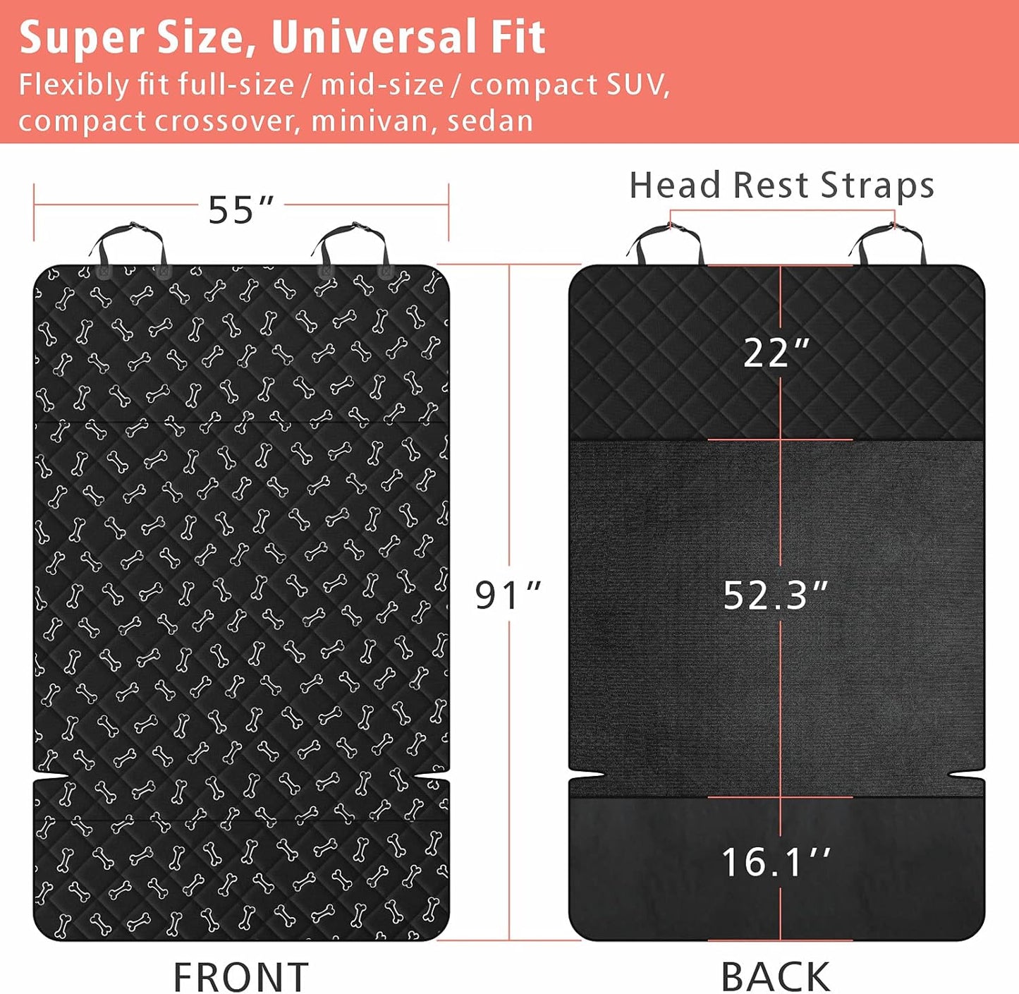 F-color SUV Cargo Liner for Dogs, Water Resistant Pet Cargo Cover Dog Seat Cover Mat for SUVs Sedans Vans with Bumper Flap Protector, Non-Slip, Large Size Universal Fit, Bone