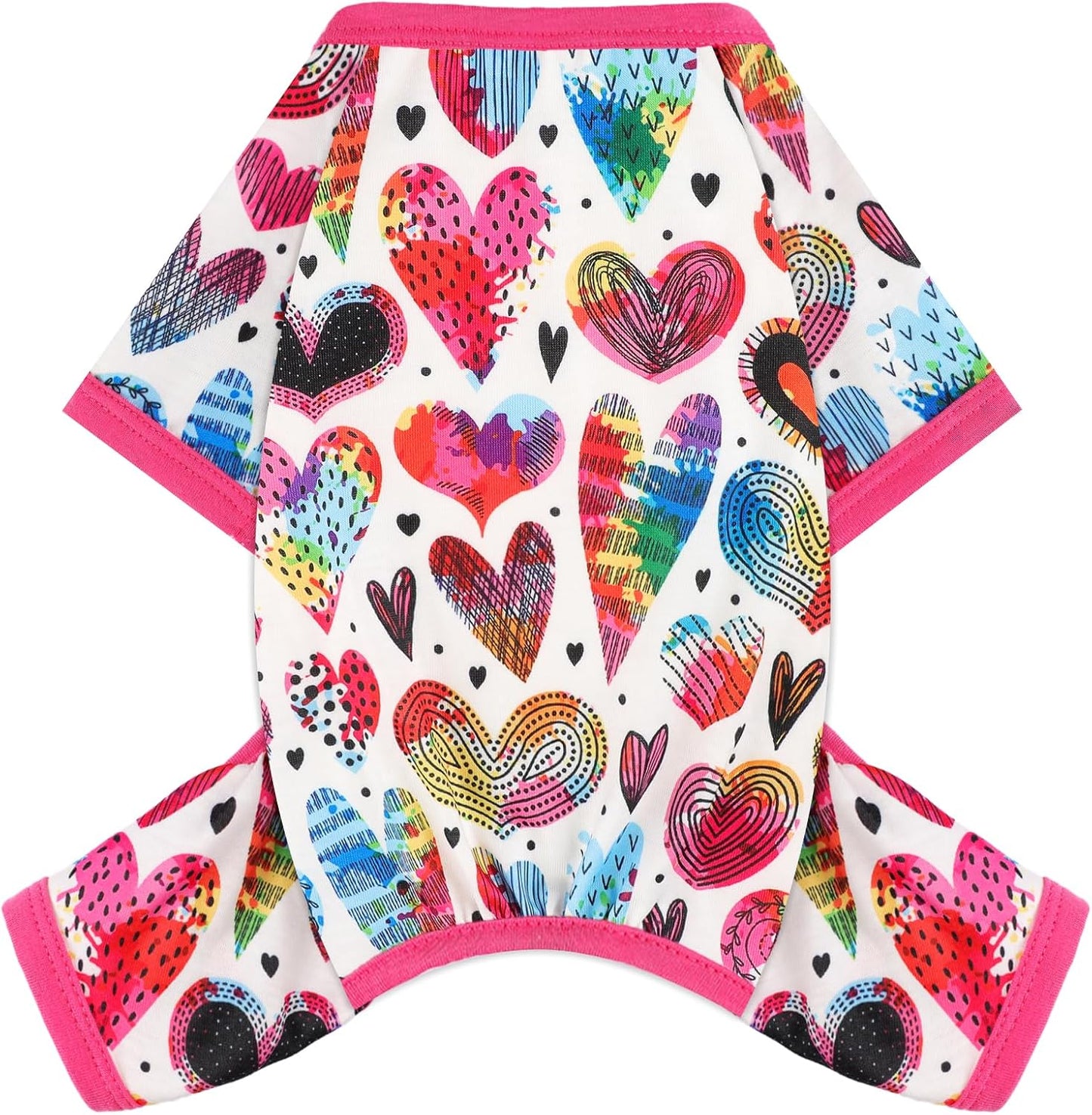 Dog Pajamas Small Sized Dogs Stretchable Summer Dog Clothes Pjs 4 Legs Girl Boy Cute Soft Puppy Outfits Doggie Cat Jammies Jumpsuit Sleeper for Pet (Love Heart, X-Small)