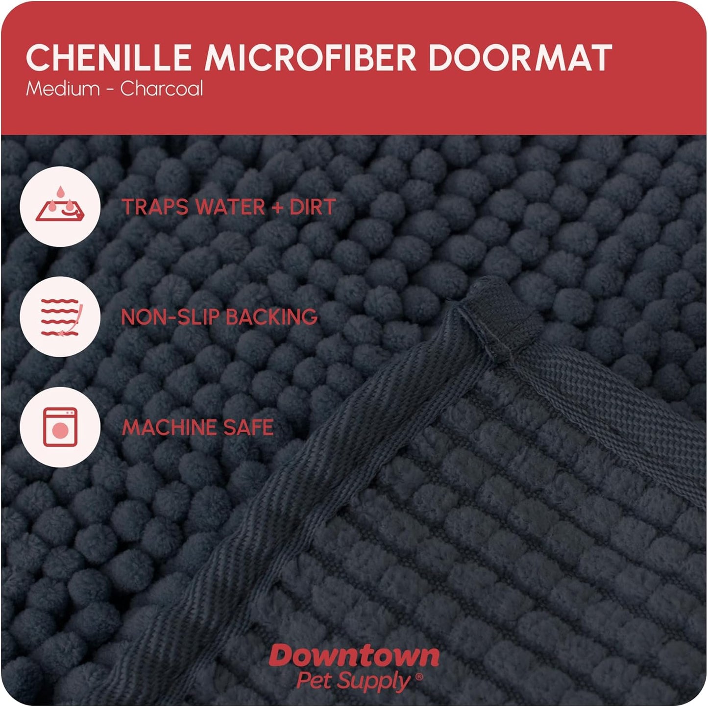 My Doggy Place Microfiber Dog Mat for Muddy Paws, 31" x 20" Charcoal - Absorbent and Quick-Drying Dog Paw Cleaning Mat, Washer and Dryer Safe - Non-Slip Rubber Backed Dog Floor Mat, Medium