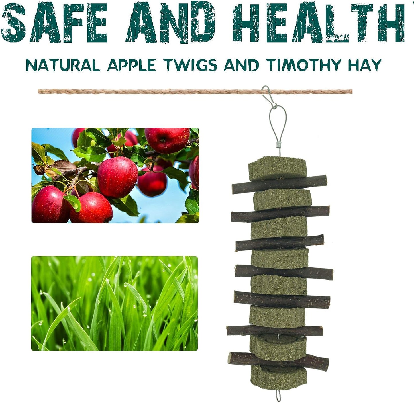 Rabbit Chew Toys for Teeth Grinding Bunny Treats 100% Natural Wood Timothy Grass Treats for Guinea Pigs Chinchillas Hamsters 6pcs