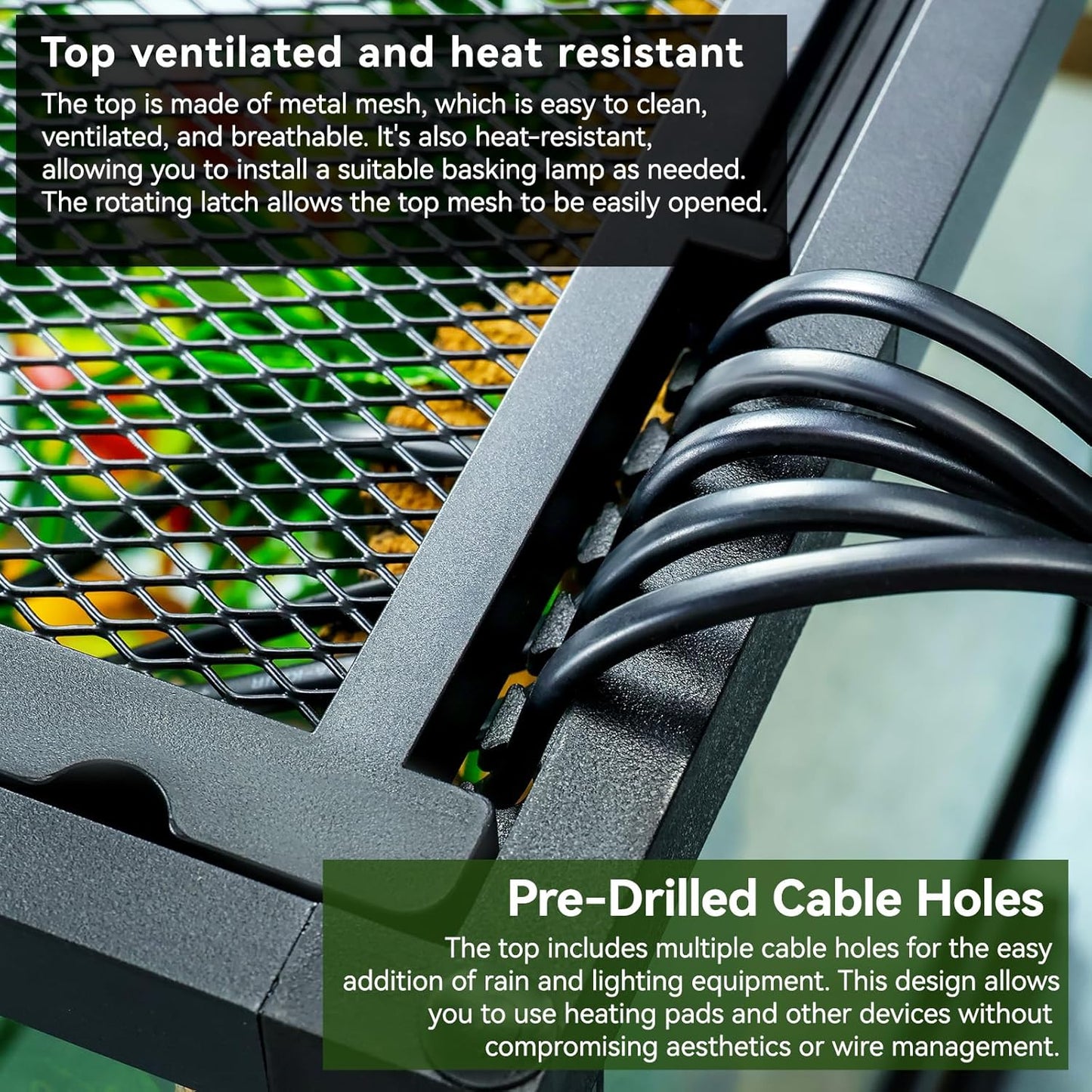 18x12x12 12 Gallon Glass Reptile Tank Front Opening Terrarium Suitable for Leopard Geckos, Snakes Tree Frogs Chameleons Watertight Base, Ventilated Metal Mesh Top, Pre-Drilled Cable Holes
