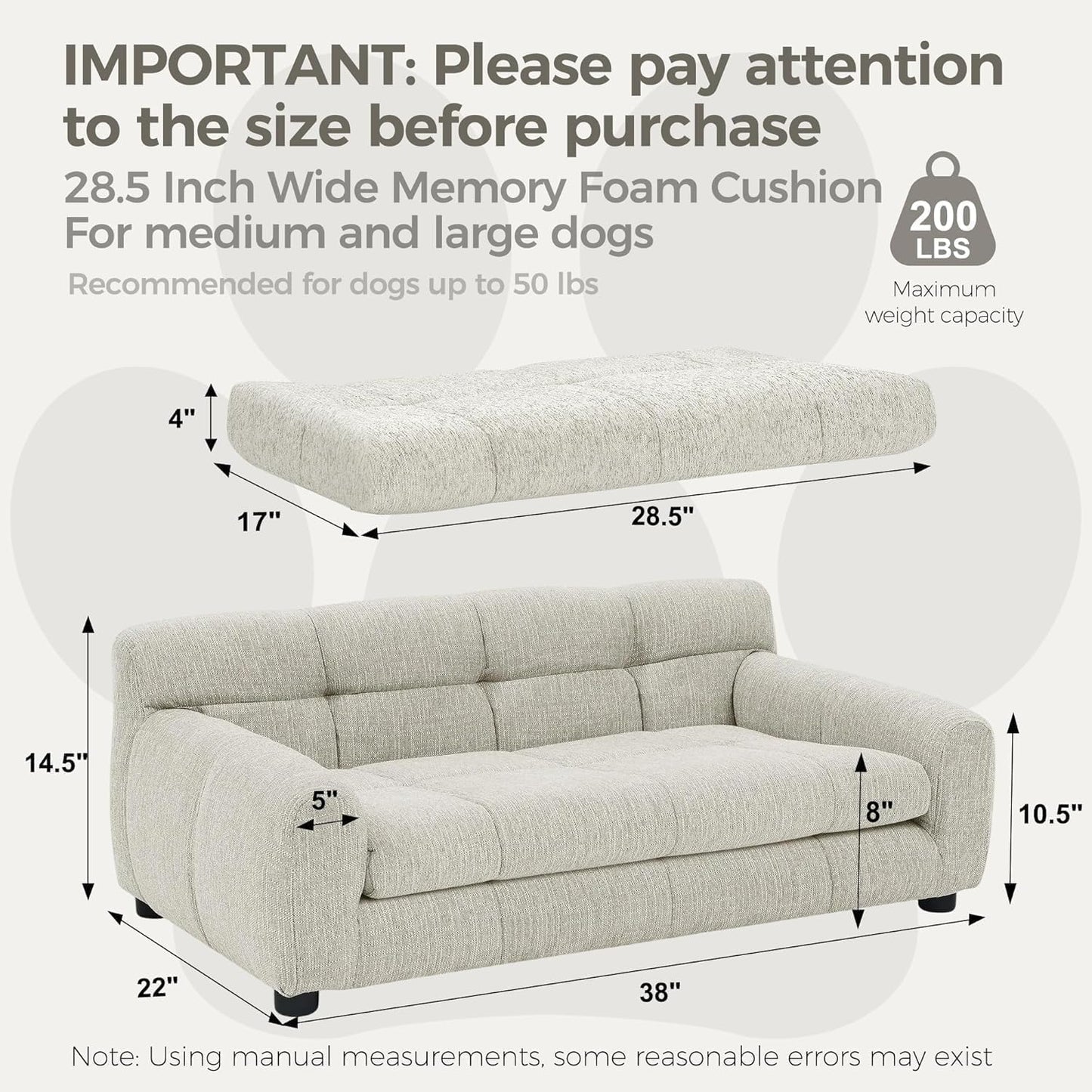 Dog Couch Bed, Mini Sofa for Dogs with Backrest and Armrest, Durable Pet Sofa with Soft Foam Cushion, Elevated Dog Couch Bed with Legs for Medium and Large Dogs, Beige