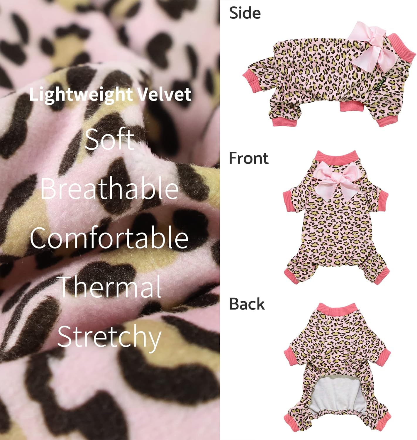 Fitwarm Leopard Dog Pajamas, Fleece Dog Clothes for Small Dogs Girl with Legs, Pet Onesie, Cat Outfit, Pink, Large